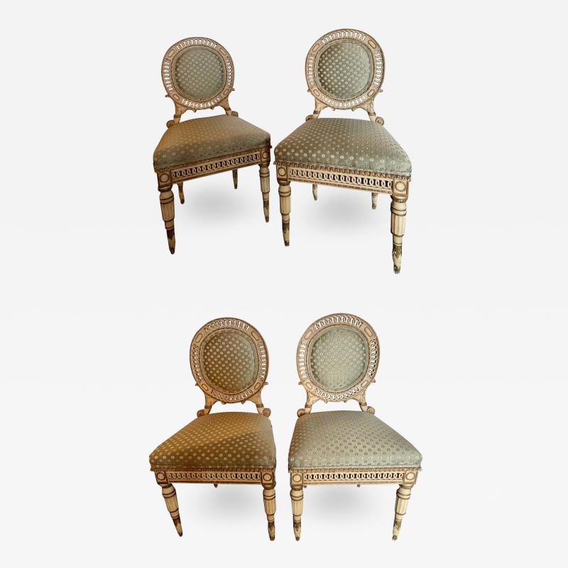 Set of Four Directoire Style Antique Side Chairs New Scalamandre Fabric 1930s