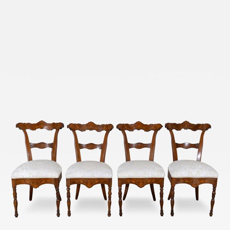 Set of Four Early 19th Century Charles X Inlaid Chairs