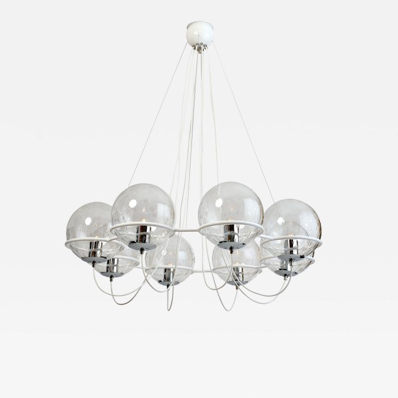 Set of Four Eight Branch 1960s Chandeliers with Blown Glass Globes