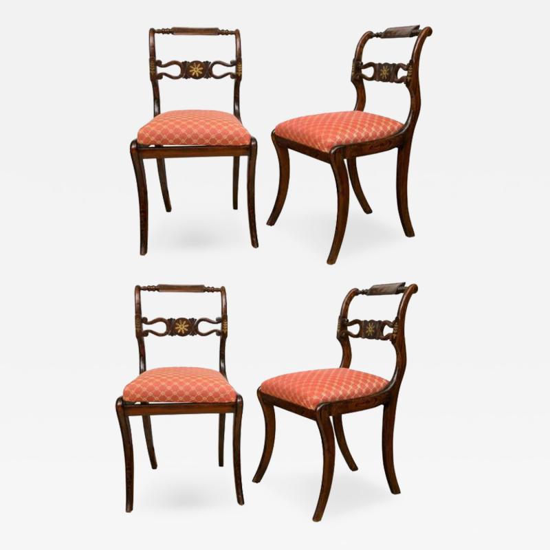 Set of Four English Regency Brass Inlay Side Chairs