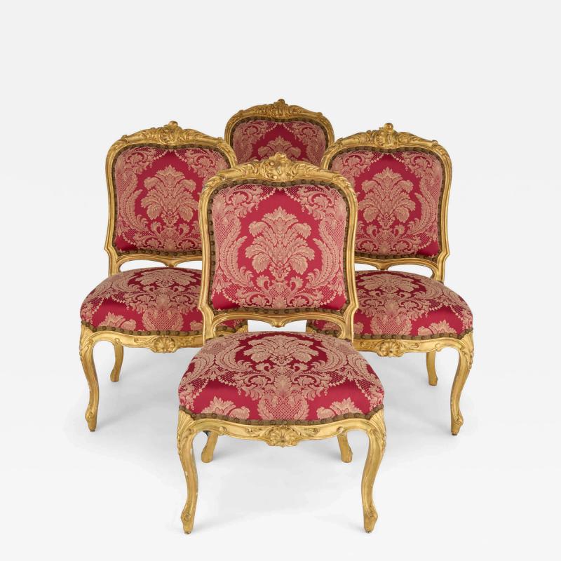 Set of Four English Victorian Louis XV Style Giltwood Chairs