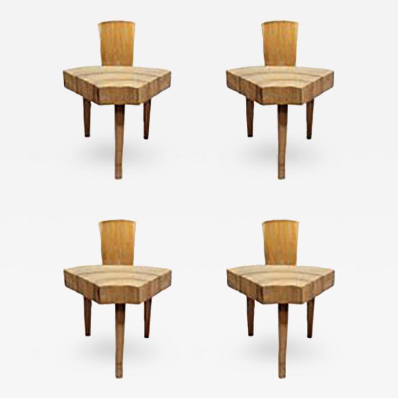 Set of Four French 1950s Organic Tree Trunk Slice Oak Chairs