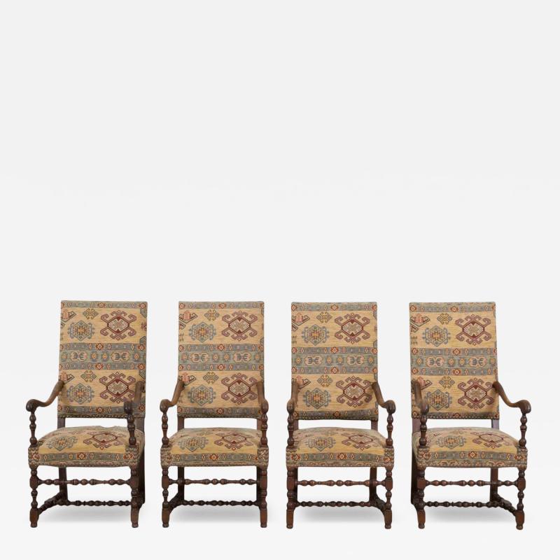Set of Four French 20th Century Louis XIII Style Armchairs