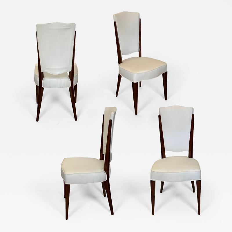 Set of Four French Mid Century Mahogany Side Chairs with Tall Backs