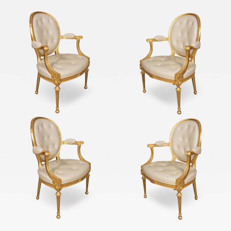 Set of Four George III Style Giltwood Armchairs