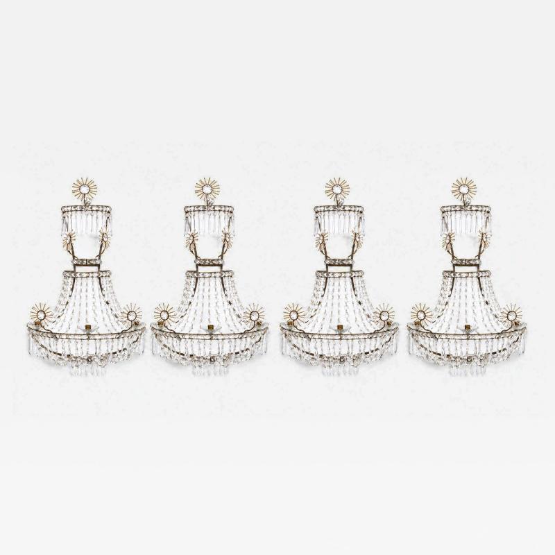 Set of Four Impressive Starburst Gustavian Crystal Sconces
