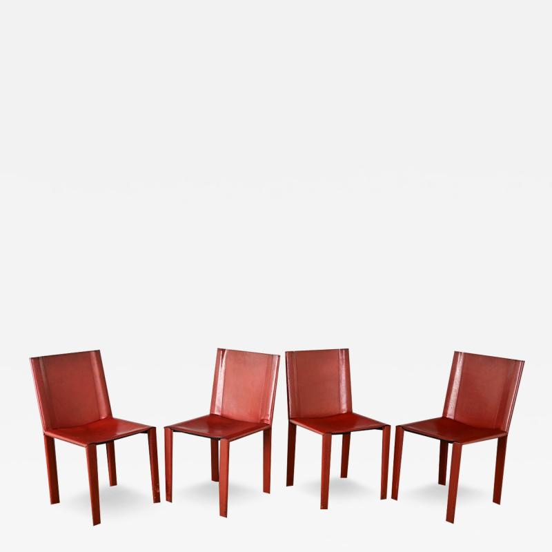 Set of Four Italian Red Leather Chairs