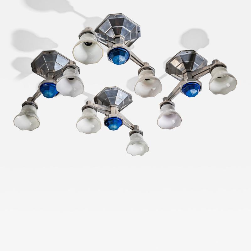 Set of Four Large Art Deco Railway Ceiling Lights Italy 1930s 40s