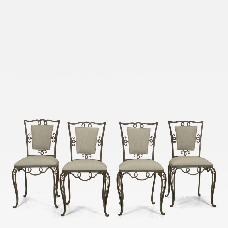 Set of Four Late Art Deco French Iron Upholstered Chairs