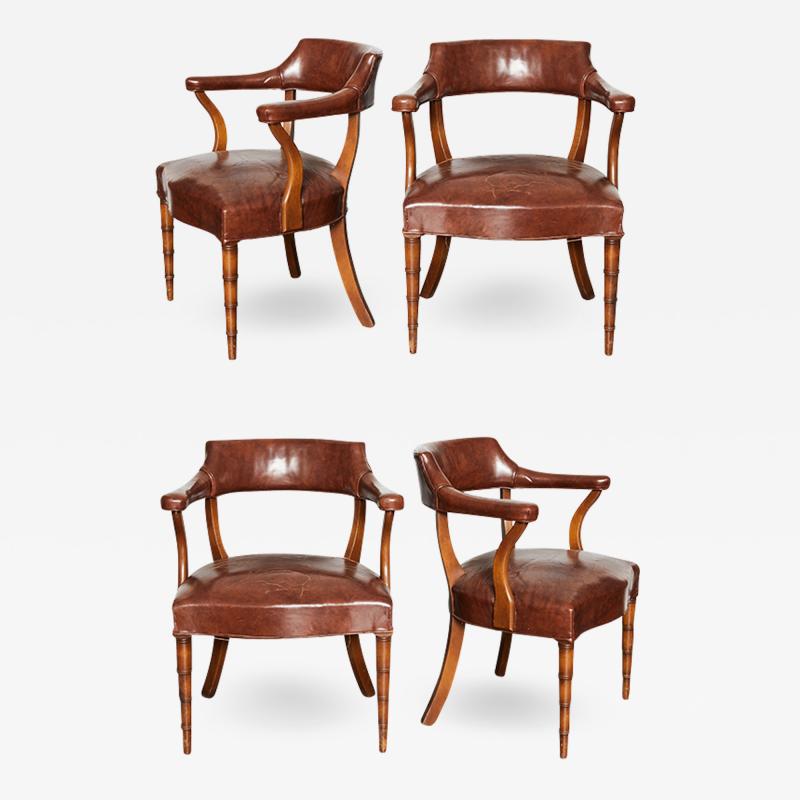 Set of Four Leather Upholstered Armchairs
