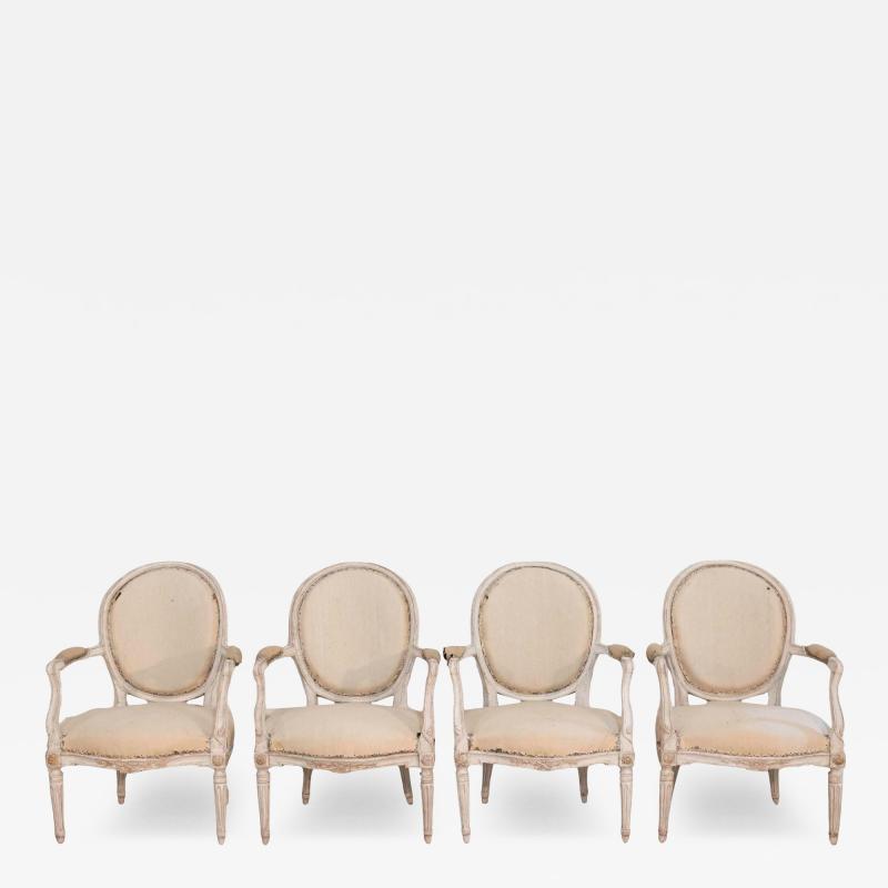 Set of Four Louis XVI Painted Armchairs France circa 1770 1780
