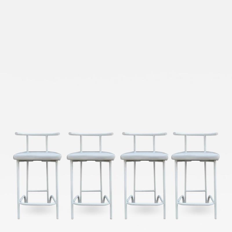 Set of Four Mid Century Post Modern Tokyo Style Counter or Bar Stools in White