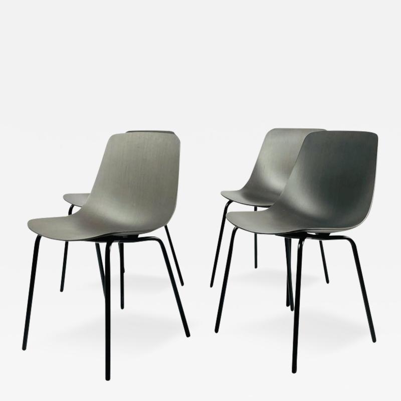 Set of Four Modern Chairs with Molded Seats and Black Metal Frames