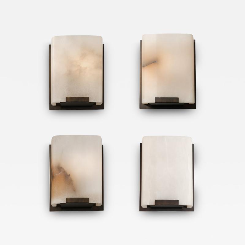 Set of Four Modernist Alabaster and Oil Rubbed Bronze Sconces