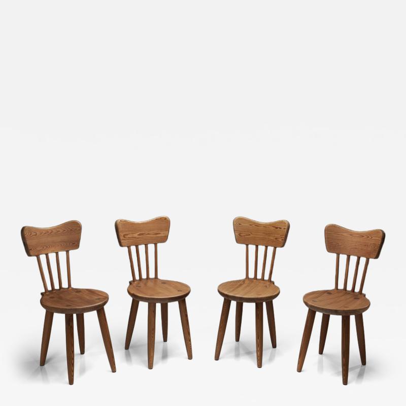 Set of Four Pine Dining Chairs Scandinavia Mid 20th Century