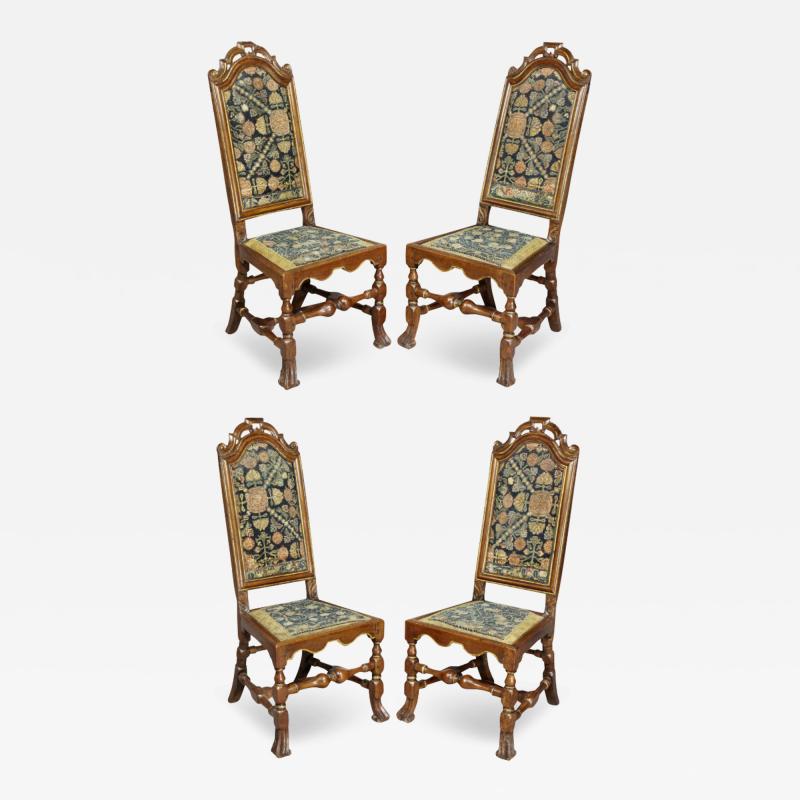 Set of Four Queen Anne Walnut and Parcel Gilt Side Chairs