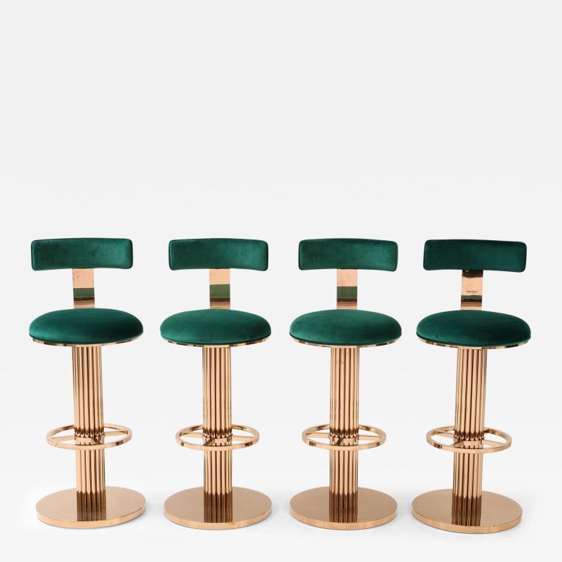 Set of Four Rose Gold and Emerald Barstools in the Design For Leisure Style