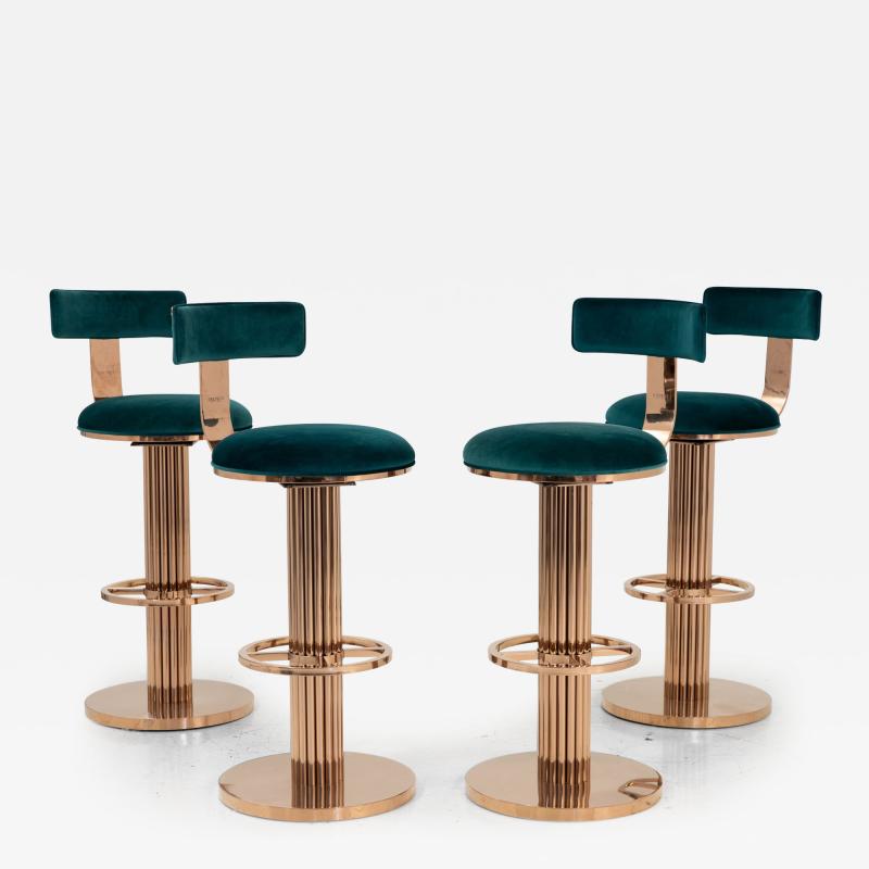 Set of Four Rose Gold and Emerald Barstools in the Design For Leisure Style