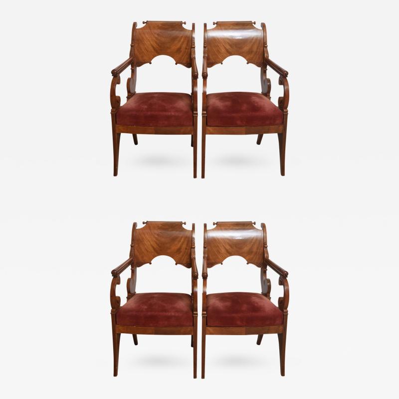 Set of Four Russian Neoclassic Mahogany Armchairs