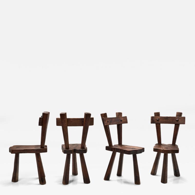 Set of Four Sculptural Pine Chairs Europe Mid 20th Century