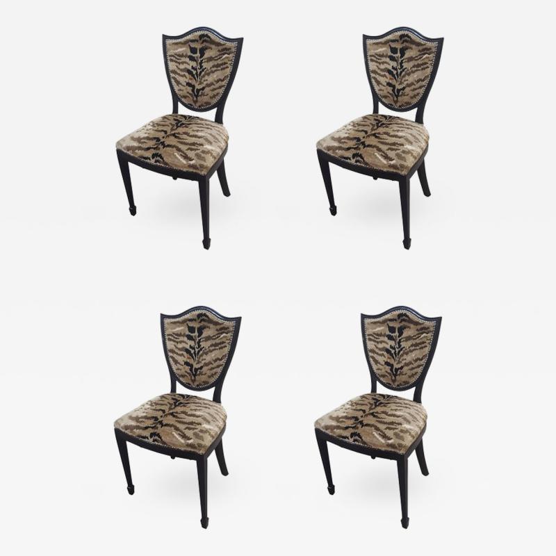 Set of Four Shield Back Chairs Upholstered in Tiger Fabric