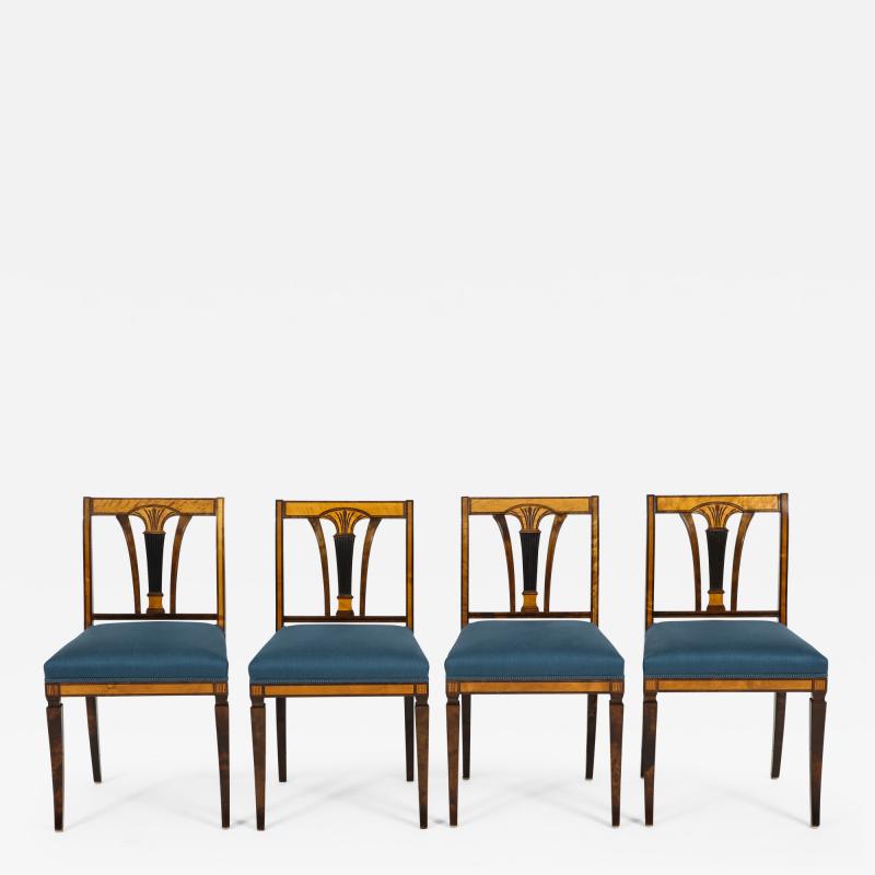 Set of Four Swedish Birch and Stained Birch Side Chairs circa 1930 1940