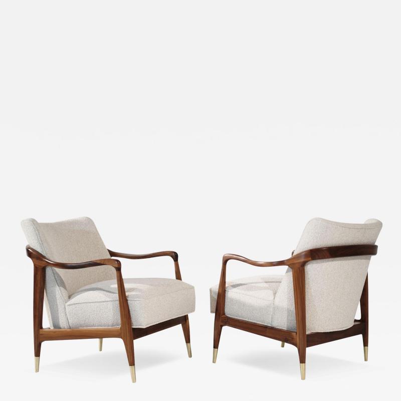 Set of Gio Ponti Style Sculpted Walnut Lounge Chairs C 1950s