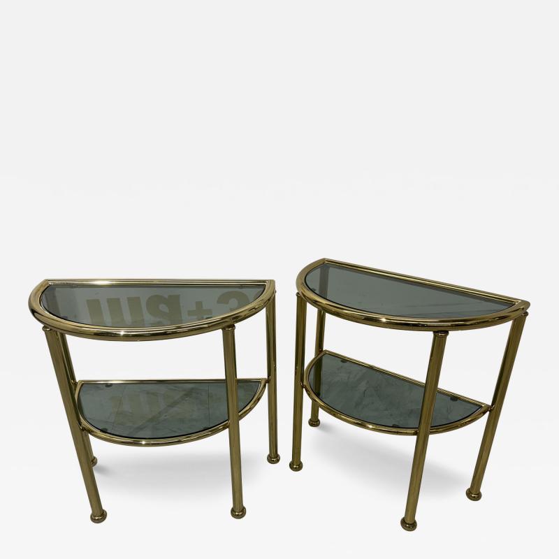 Set of Italian Brass and Smoked Glass Modular Side Tables 1970s