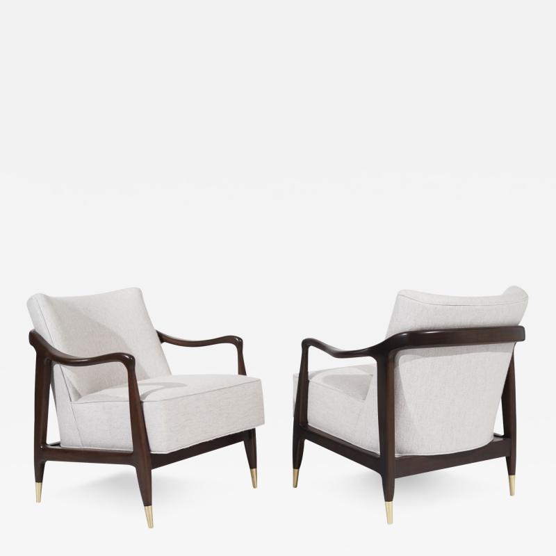 Set of Sculptural Walnut Lounge Chairs in the Style of Gio Ponti C 1950s