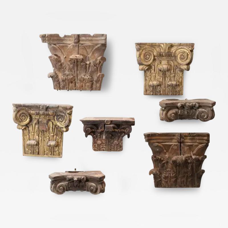 Set of Seven Hand Carved Antique 18th Century Capitals