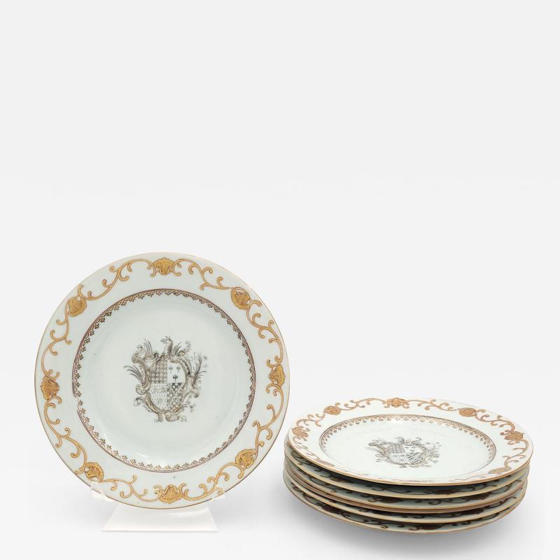 Set of Six 1 Armorial Plates Made in China for England circa 1750