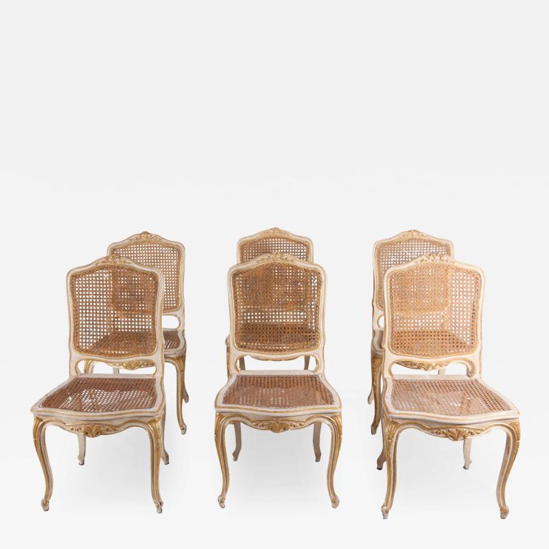 Set of Six 19th Century Ivory Painted and Parcel Gilt Chairs