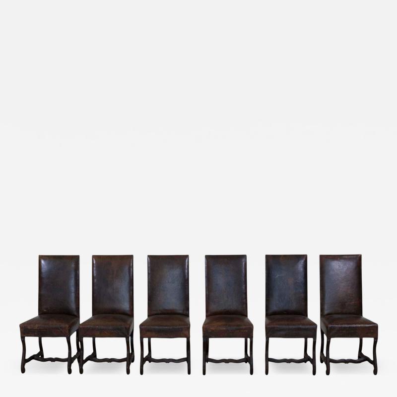 Set of Six 19th Century Spanish Leather Dining Chairs
