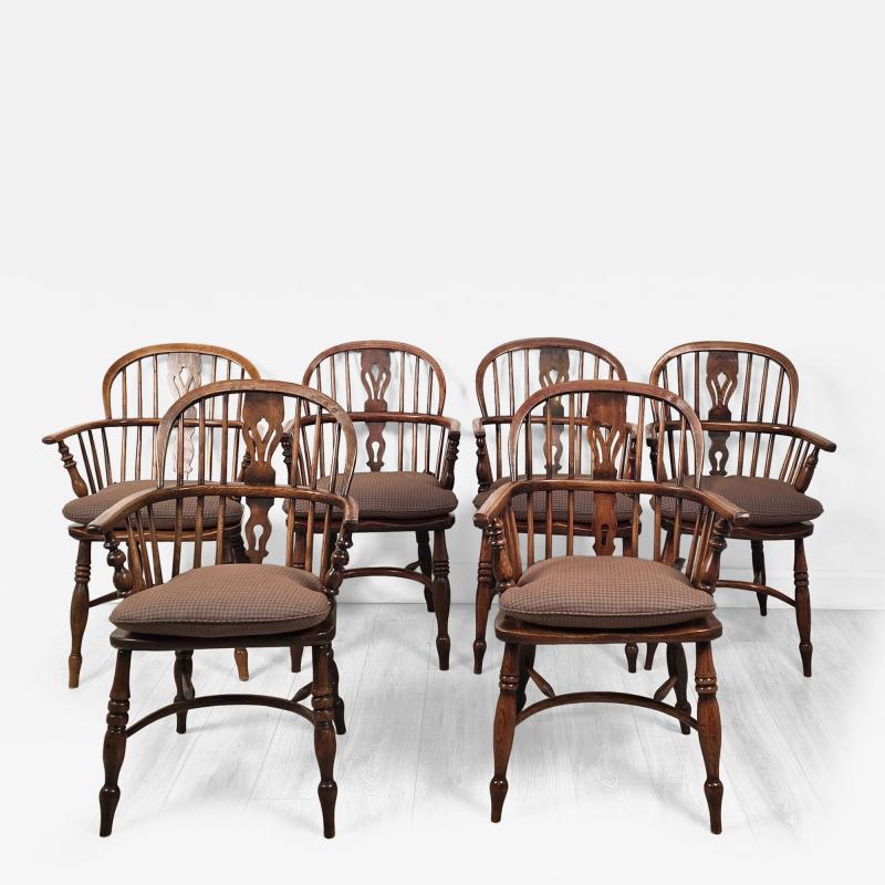 Set of Six Antique English Oak Windsor Armchairs 19th century