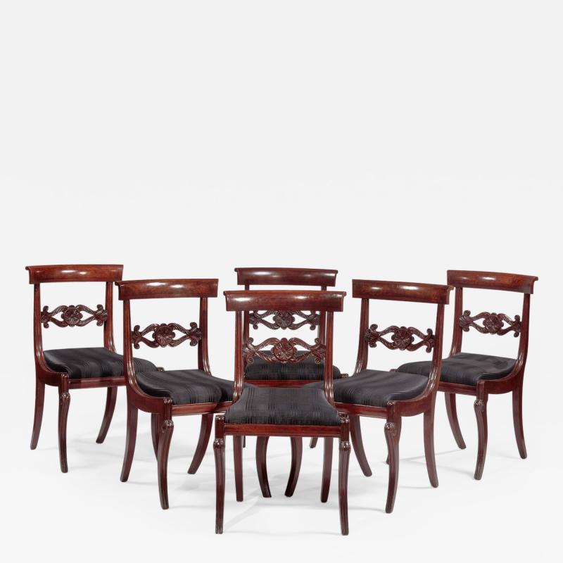 Set of Six Carved Mahogany Dining Chairs