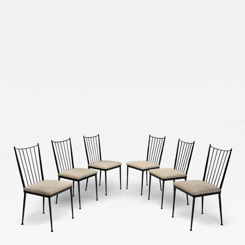 Set of Six Decorative Lacquered Metal Dining Chairs France 1950s