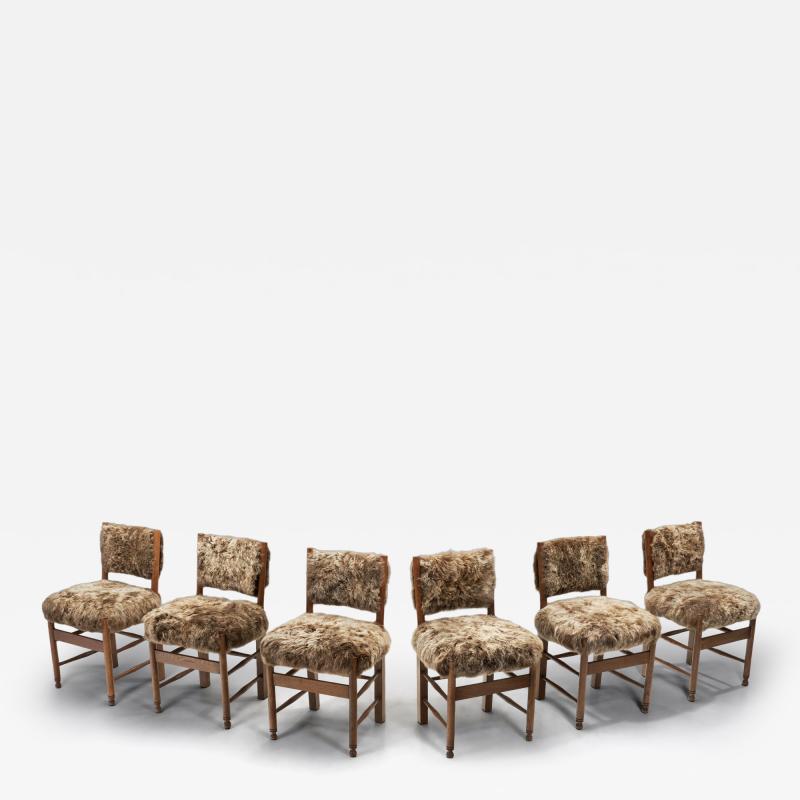 Set of Six Dining Chairs Upholstered in Sheepskin Europe ca 1960s