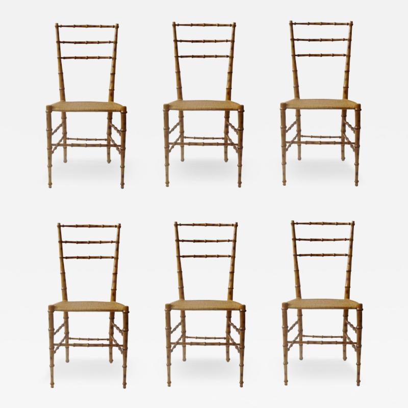 Set of Six Faux Bamboo Chiavarina Chairs Italy 1950s