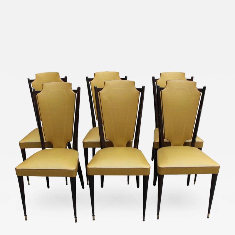 Set of Six French 1960s Black Lacquered and Vinyl Dining Chairs