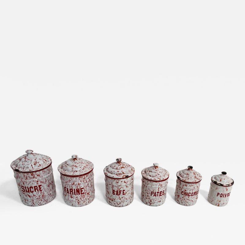Set of Six French Enameled Canisters