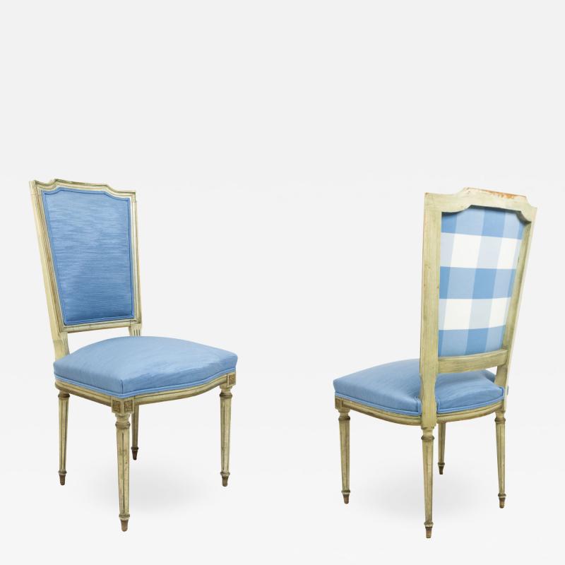Set of Six French Louis XVI Blue Side Chairs