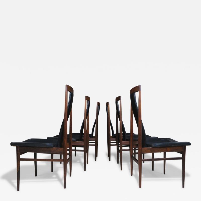 Set of Six High Back Brazilian Rosewood Dining Chairs Scandinavian c 1960s