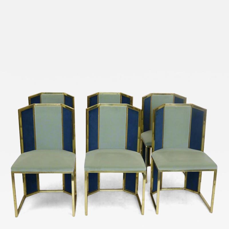 Set of Six Hollywood Regency Style Side Chairs with Brass Frames