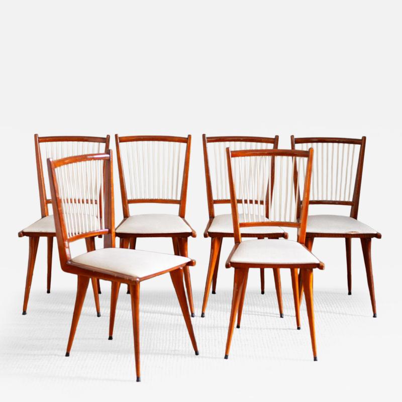 Set of Six Lacquered Wooden Chairs 1950s