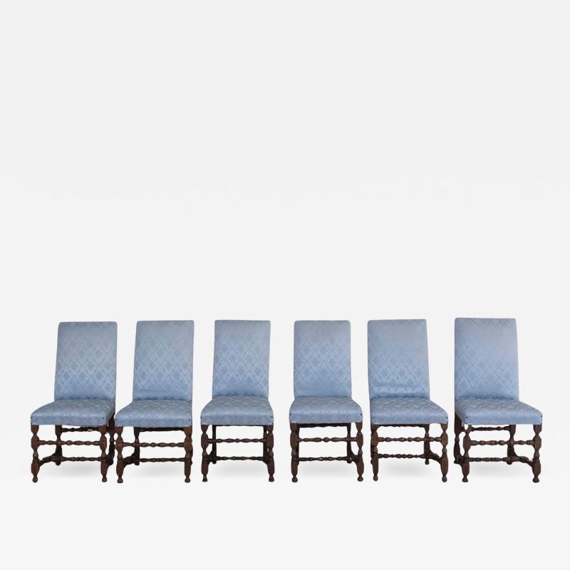 Set of Six Lombard Walnut Reel Turned Dining Chairs Early 18th Century