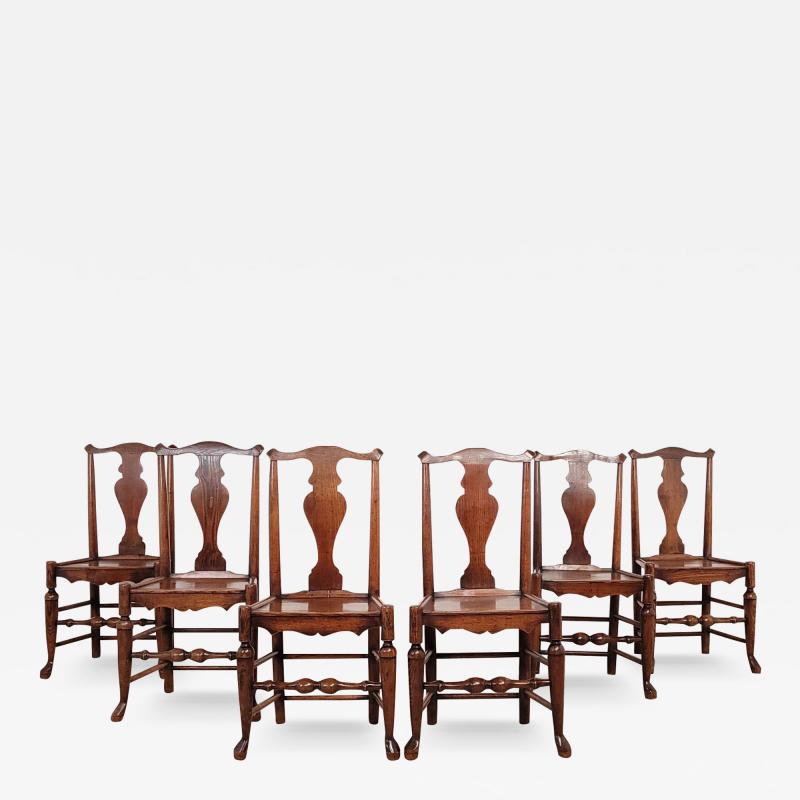 Set of Six Oak Lancashire English Chairs 19th century or earlier