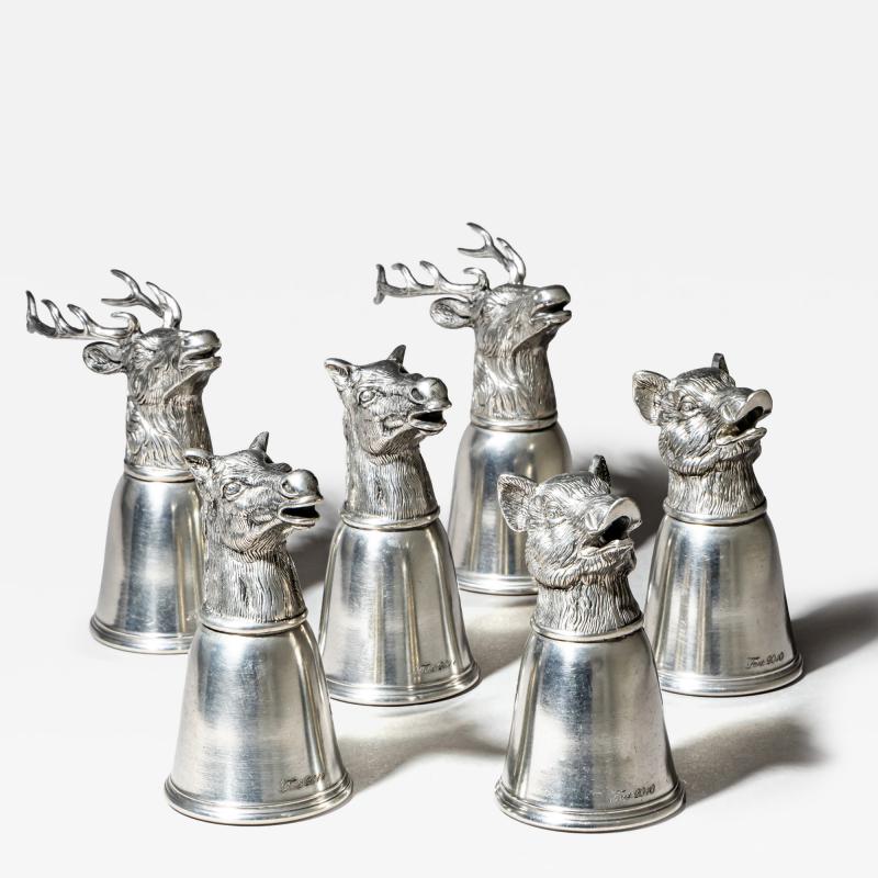 Set of Six Pewter Stirrup Cups by Forst Italy 1970s