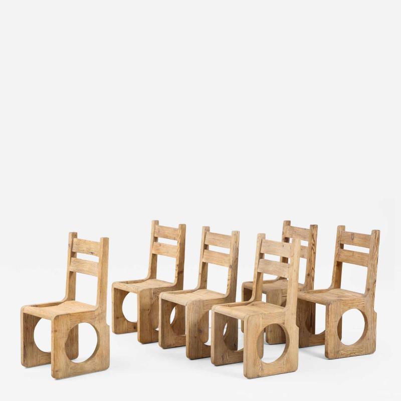 Set of Six Sandblasted Oak Chairs