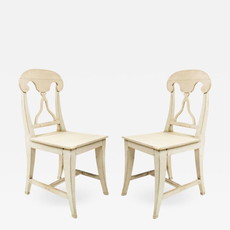 Set of Six Swedish Gustavian White Side Chairs