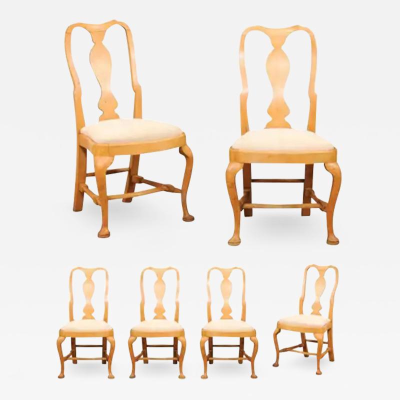 Set of Six Swedish Rococo Style 1890s Dining Room Side Chairs with Carved Splats